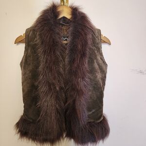 XOXO Dark Brown Faux Fur Trim Suede Vest